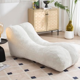 LuxyHoom Chaise Lounge Chair Indoor for Yoga, Ergonomic Yoga Chairs for Adults, Stretching, Relaxation, Exercise, Modern Curved Lounge Chaise, Comfy Reading Chair for Bedroom, Living Room, White