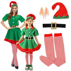FORMIZON Christmas Elf Costume Set, Christmas Costume Children Girls, Elf Costume with Hat, Elf Ears, Christmas Outfits Elf Costume for Carnival, Christmas, Cosplay Party (170)