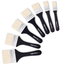 LIGHTWISH Set of 7 Flat Paint Bristles Brushes for Applying Gesso, Acrylic Paint, Oil Paint, Watercolor, Black 7 Pack