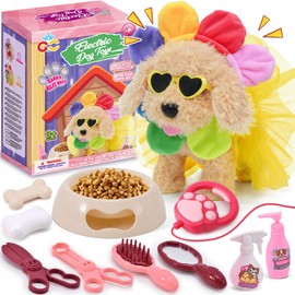 Toyssa Walking Dog Toys for Kids Girls, Walking Barking Wagging Plush Electronic Pets Toy Dog Dress Up Feed Bathe, Perfect Toys for 2 3 4 5 6 7 Year Old Girls Gifts for Toddlers Birthday Christmas