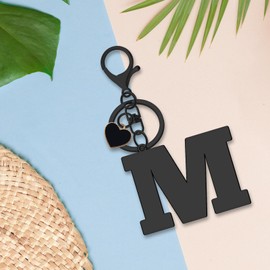 Ximalun Initial Letter Keychains Gifts,A-Z Alphabet Initial Letter with Heart Love Pendant for Purse Backpack Car Keyring Accessory Stainless Steel Letter Initials Key Chain for Women Men(M)