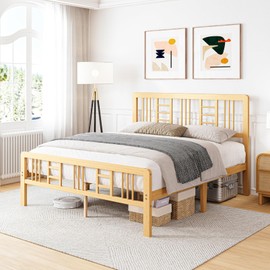 Sementa 12 Inch Bamboo Wood Queen Size Platform Bed Frame with Headboard and Footboard, Metal Slat Support Bed Frame Queen Size Heavy Duty, No Box Spring Needed, Easy Assembly, Noise Free, Reinforced