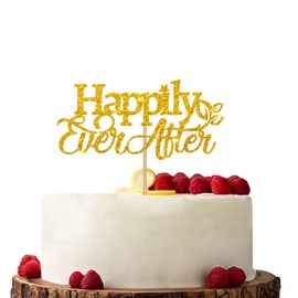Decoración para tartas Gold Happy Ever After con diseño de hojas con purpurina para despedidas de soltera, compromisos, fiestas de aniversario
