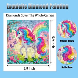 Qianbaiuk Children's Diamond Painting with Wooden Frame Diamond Painting Animals Children DIY Mosaic Making Crafts Girls Boys Gift and Home Wall Decor (7 x 7 Inches)