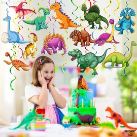 KatchOn, Dinosaur Hanging Swirls Decorations - Huge Pack of 42, No DIY | Dinosaur Birthday Party Supplies | Dinosaur Party Decorations | Dinosaur Classroom Decorations | Dinosaur Hanging Decorations