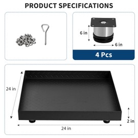 GarveeTech 2025 NEW Heavy-Duty Carbon Steel Washing Machine Pan - 24x24x2in Rust-Free Water Damage Protection with 4 Anti-Vibration Feet, Easy Install No-Hole Design