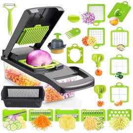 Vegetable Chopper, Pro Onion Choppers, Multifunctional 19 in 1 Food Slicing with 12 Blades, Kitchen Shre Dicer Cutter, Spiralizer, Lemon Squeezer, Egg Slicer & Seperator With Container