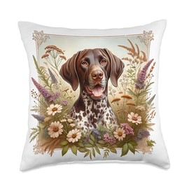 German Shorthaired Pointer Dog Summer Wildflowers Artwork Throw Pillow
