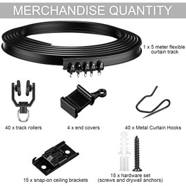 Jetec Curtain Tracks Ceiling Flexible Curtain Track Bendable Rail Curved Wall Mounted for Living Room Bedroom Divider Rod RV(5 Meter/ 16.4 Feet,Black)