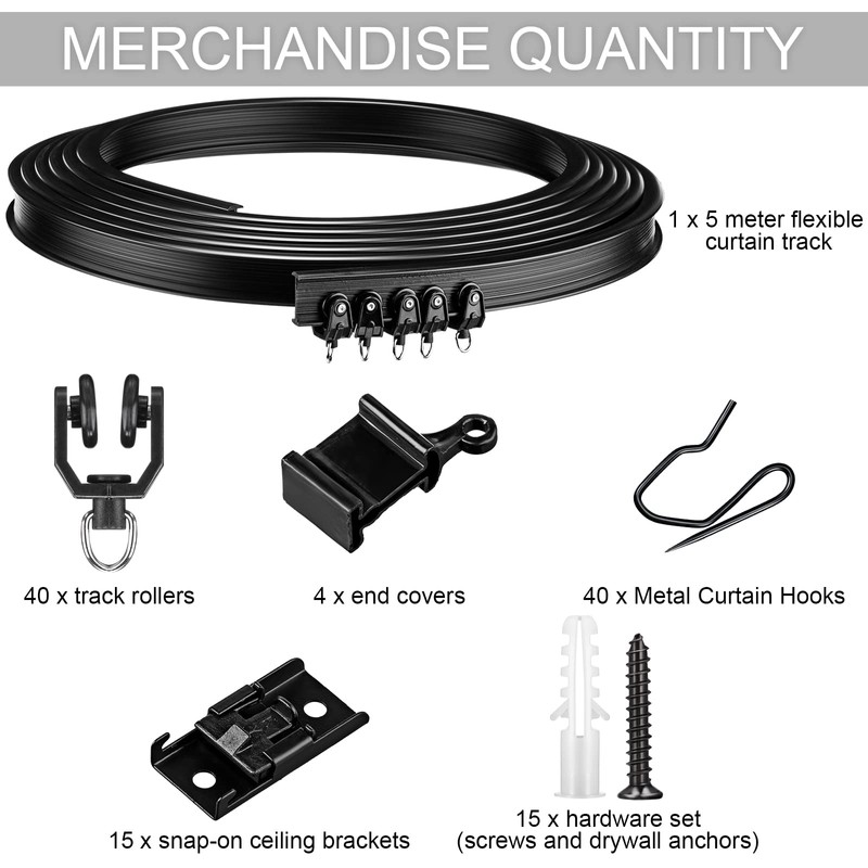 Jetec Curtain Tracks Ceiling Flexible Curtain Track Bendable Rail Curved