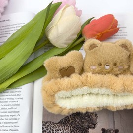 Eluckya Kawaii Spa Cute Bear Headband for Women Skin Care, Makeup and Wash - Soft Microfiber Coral Fleece Towel Headband for Girls Hair (Brown, Bear)