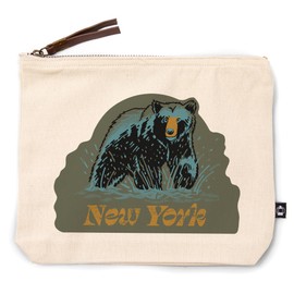 Lantern Press New York, Distressed Ink, Black Bear, 100% Cotton Zipper Pouch, Travel Accessory, Go Bag