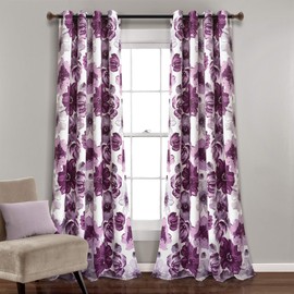 Lush Decor Room Darkening Window Curtain Panel Pair Leah Floral Insulated Grommet, 84" L, Purple and Gray