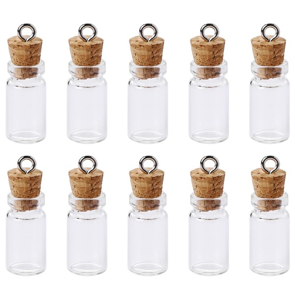 Sliverdew Pack of 10 1 ml Small Glass Bottles with Cork Lid, Mini Glass Wish Bottles Magic Glass Bottles Message Glass Bottles Tiny Glass Vessels for DIY Crafts Christmas Tree Decoration