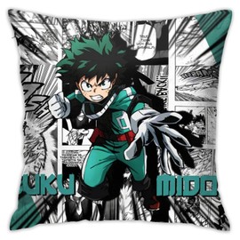 Gocerktr My Hero Academia Deku Anime Throw Pillow Covers Decorative Square Cushion Pillowcase with Zipper for Bedroom Sofa Couch (18x18 Inch)