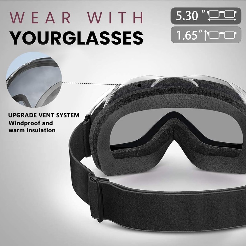LOVJOYSE Ski Goggles, OTG Ski Goggles, Over Glasses Ski/Snowboard Goggles