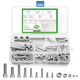 M4 M5 M6 M8 M10 Screws Set, 156 Pieces Stainless Steel Screws Cylinder Screws with Hexagon Socket Screws with Nuts, Threaded Screws Nuts Set, Machine Screws Assortment, with Hex Nuts