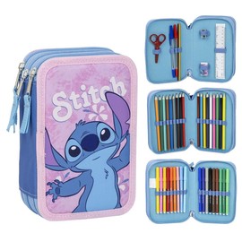 CERDÁ LIFE'S LITTLE MOMENTS Stitch School Pencil Case for Children Pink Zip 12.5 x 6.5 x 19.5 cm Triple Compartment Includes Accessories Original Product Designed in Spain Pink Pencil Case, pink,