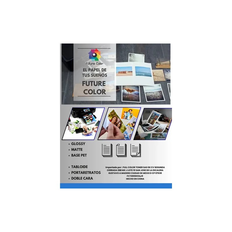 Papel Fotográfico Glossy Brillante Tabloide 260gr 50 Hojas Color Blanco