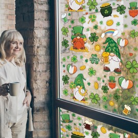 WALPLUS Spring Window Clings Spring Decorations Summer Window Clings Double-Sided Reusable Peel and Stick Removable for Glass St Patrick's Day Shamrock Gnomes Window Clings 168 Pieces