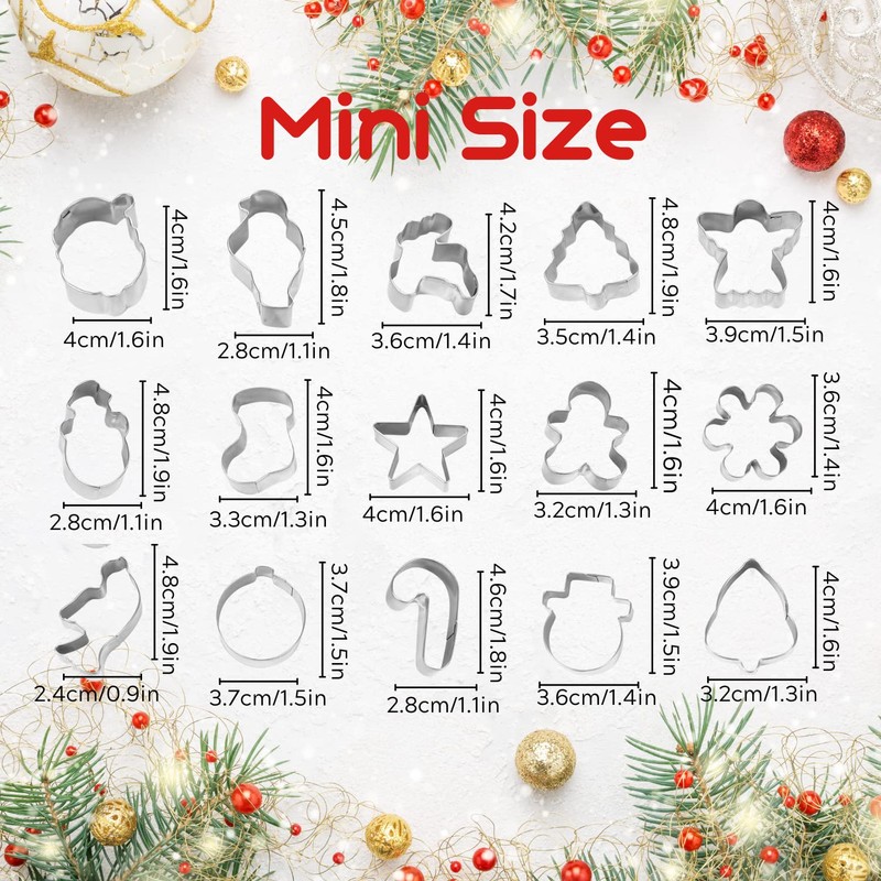 Mini Christmas Cookie Cutters Set 15 Pieces Stainless Steel Cookie