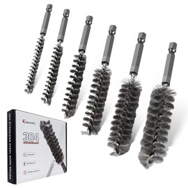 Columpro 6PCS 304 Stainless Steel Bore Brush Copper Pipe Cleaner, Twisted Wire Drill Brush,1/4 Inch Hex Shank S2 Steel Handle, for Power Drill Plumbing Tools