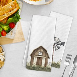Gnmduw Cottage Kitchen Towels, Rustic Windmill Hand Towels Set of 2,Country Farmhouse Decorative Hand Dish Tea Towel for Kitchen Bathroom Decor, 16x24 Inch