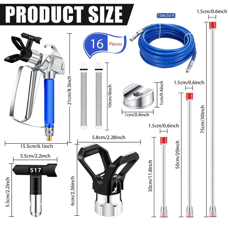 16 Pieces Paint Sprayer Hose Set, Airless Paint Sprayer Hose