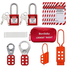 Boviisky Lockout Tagout Kit with Red Safety Padlocks, Hasps Set, Loto Tags, Bag, Electrical Lock Out Tag Out Kits, 2 Keys Per Locks