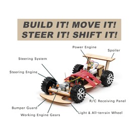 Pica Toys Wooden 2.4Ghz Wireless Remote Control Racing Car Kit F1 - Science Project for for Kids,Students,Education,School Model Car Kit to Build Experiment (3 Pack of Red)