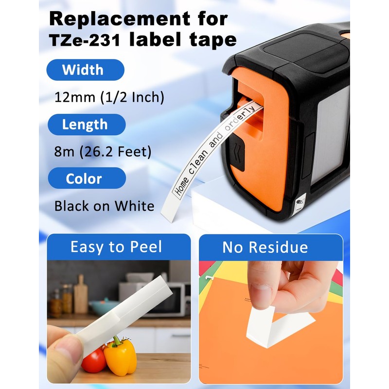 Replace for Brother PTouch Label Tape TZe TZ 12mm 0.47