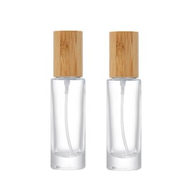 ASTRQLE 2 Pcs 30ml 1oz Refillable Fine Mist Glass Spray Perfume Bottles Perfume Cologne Dispenser Fragrance Containers Sprayer Cosmetic Replacement Bottles with Bamboo Wood Lid for Home and Travel