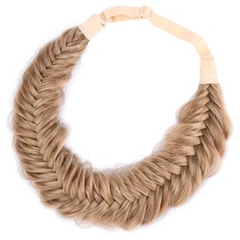 BOBIYA Wide Fishtail Synthetic Hair Braided Headband Classic Chunky Plaited Braids Elastic Stretch Hairpiece Women Girl Beauty accessory,59g (Caramel Brown)