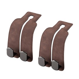 Headrest Hook, Car Hook, Luggage Hang, Car Seat Double Hook, Carefully Selected Leather Metal, Car Storage, Headrest Hook, Both Front and Rear of Seat, Car Accessories, Leather, Set of 2 (Brown