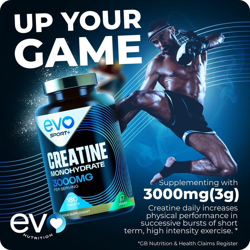 EVO NUTRITION Creatine Monohydrate Tablets 3000mg - 180 Creatine Tablets