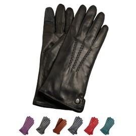 AKAROA ESTD 2019 Women's Ann Italian Sheepskin Leather Gloves, Touchscreen Function, 50% Cashmere & 50% Wool Knitted Lining, 4 Sizes (S - XL) (Ann) - black, size: m