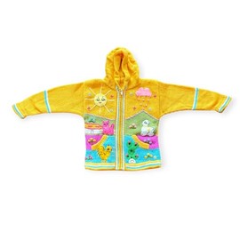 Peruvian Wool Knitted Sweater with hoodie for babies & toddlers, Unisex, Chompas Peruanas, fall winter sweater, colorful jacket for kids (Yellow, 6)