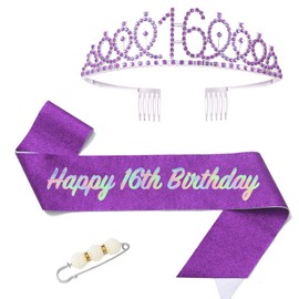 POPOYU Fabulous Birthday Crown Sash Set, Black Tiara Crown, Birthday Crown for Birthday Decoration, Princess Crowns, Hair Accessories for Women, Birthday Gift, Party Accessories, Rhinestone