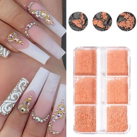 QIMYAR 3D Nail Art Caviar Beads for Nail Art Multi Size 0.5-1.0MM Mini Metal Caviar Beads Gold Silver Rose Gold Round Steel Ball Beads Gems Rhinestones Accessories