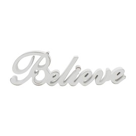 CVHOMEDECO. Rustic Vintage Distressed White Wooden Words Sign Free Standing "Believe" Tabletop/Shelf/Home Wall/Office Decoration Art, 14-1/4 x 4-1/4 x 1 Inch