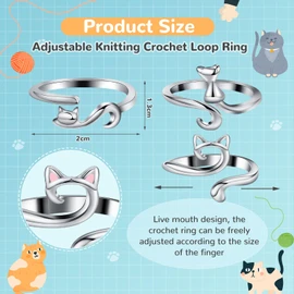 MARFOREVER 5 Pcs Crochet Rings Cat Crochet Tension Ring, Adjustable Crochet Tension Loops for Fingers Yarn Guide Knitting Crochet Accessories with Box for Mom Grandma Women