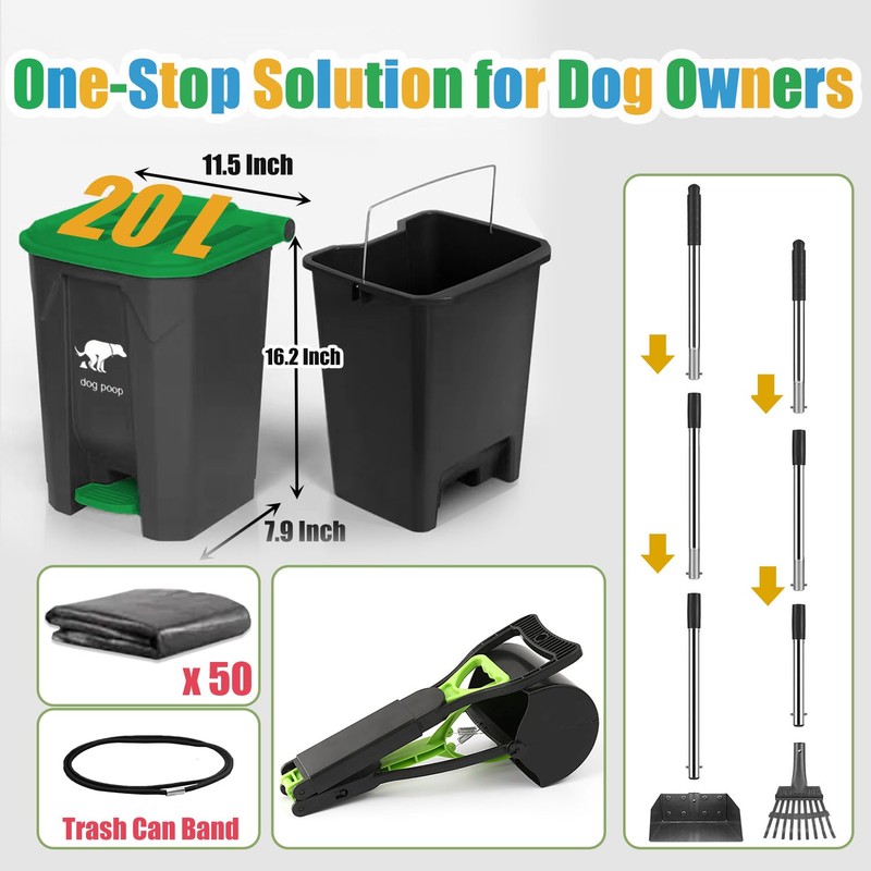 6Pack - Large Dog Pooper Scooper for yard - 20L