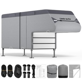 Umbrauto Truck Camper RV Cover 6-8ft: Waterproof Cabover Camper Cover, Upgraded 7 Layers Slide-in Camper Cover, Windproof Straps, Adhesive Patch for All Seasons
