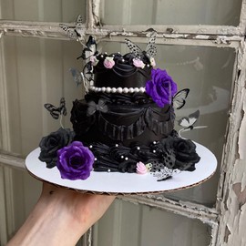 JeVenis - Decoración para tarta de cumpleaños con diseño gótico de rosa gótica, color negro