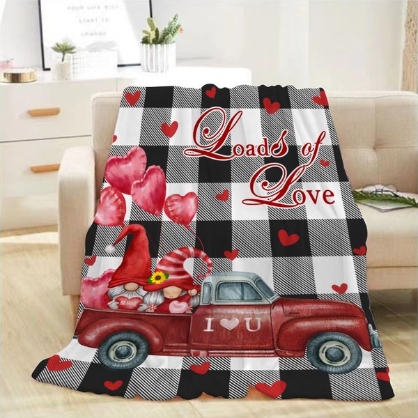 Valentines Day Decorative Throw Blanket Black and White Plaid red