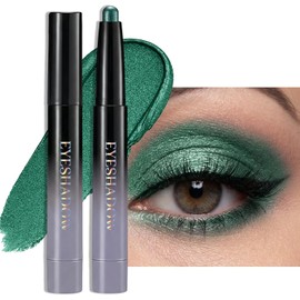 Erinde Sombra de Ojos en Barra Resistente al Agua Glitter, Lápiz de Ojos Color Nude Cremoso, De Larga Duración y Fácil de Difuminar, Maquillaje de Ojos Brillante y Muy Pigmentado Para Mujer,#08 Verd