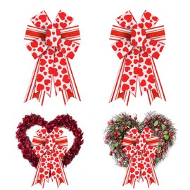 Hying 2 lazos para el día de San Valentín para corona, lazos de corona de San Valentín, lazos de arpillera roja y blanca, lazos de regalo de corazón para puerta delantera, decoraciones de San