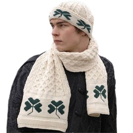 Shamrock Wool Scarf & Hat Set, 100% Irish Wool, One Size Fits All