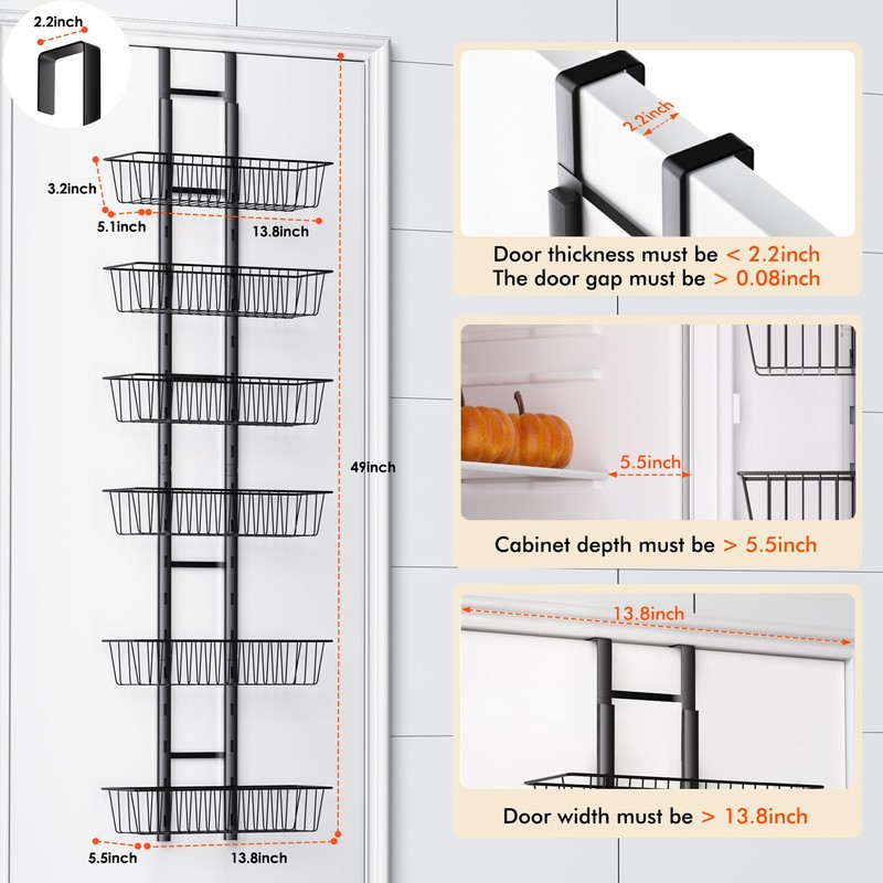 LUXEAR Over the Door Pantry Organizer, 6-Tier Adjustable Over the