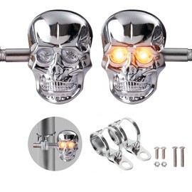 Motorcycle Turn Signals Led Skull Blinkers 10mm Screw Indicator Light Universal for Harley Honda Kawasaki Suzuki Triumph 2PCS (Silver)